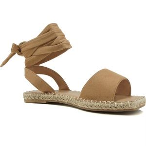 Open Toe Espadrille One Band Slide Flat Fashion Sandals with Ankle Wrap Strap